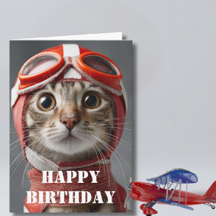 Birthday Cat Pilot  Funny Aviator Cool Aviation Card