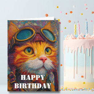 Birthday Cat Pilot  Funny Aviator Cool Aviation Card