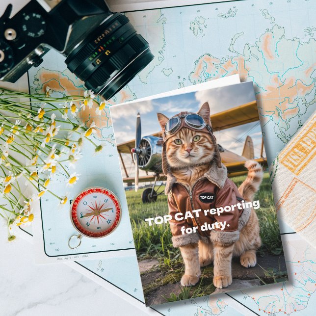 Birthday Cat Pilot Photo & Aeroplane Funny Aviatio Card (Creator Uploaded)