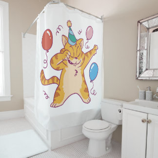 Birthday cat shower curtain