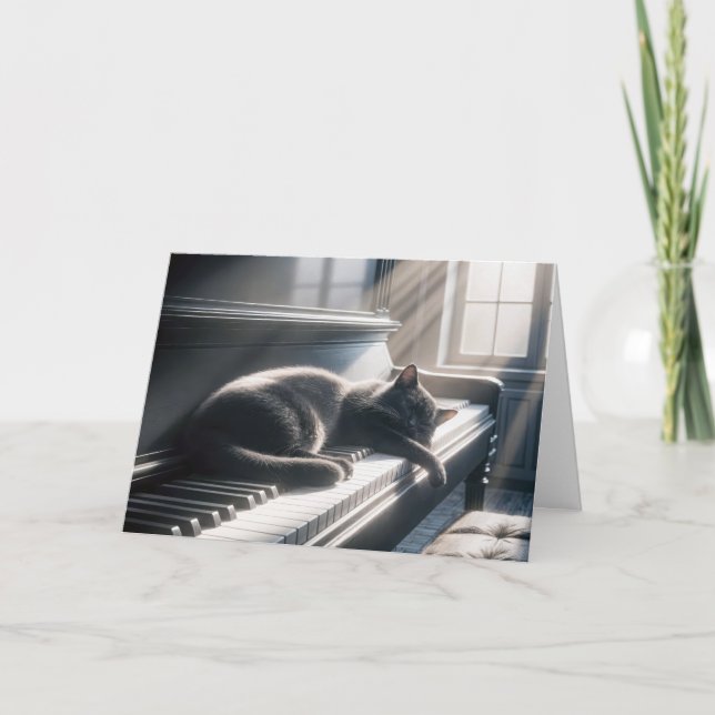 Birthday Cat Sleeping On a Piano Keys Card (Front)