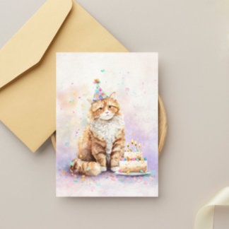 Birthday Cat with Cake – Cute Party Hat Cat Postcard