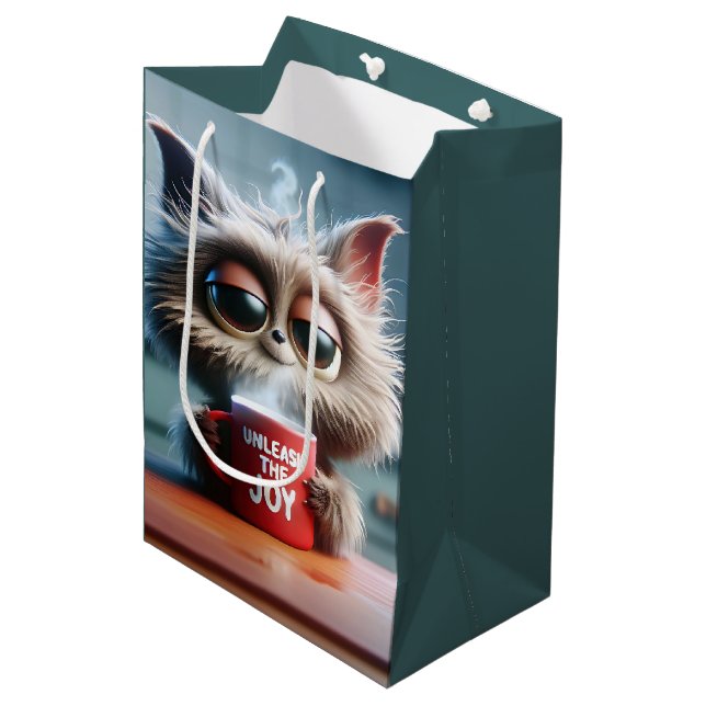 Birthday Cat With Fun Text On a Coffee Mug Medium Gift Bag (Front Angled)