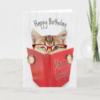 Birthday Cat with Glasses and Red Book