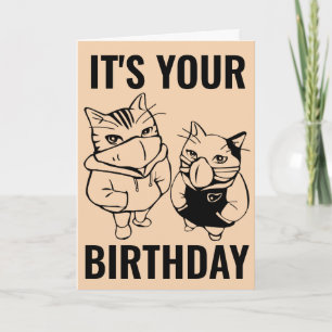 BIRTHDAY CATS CAT WEARING MASKS FUNNY CARDS