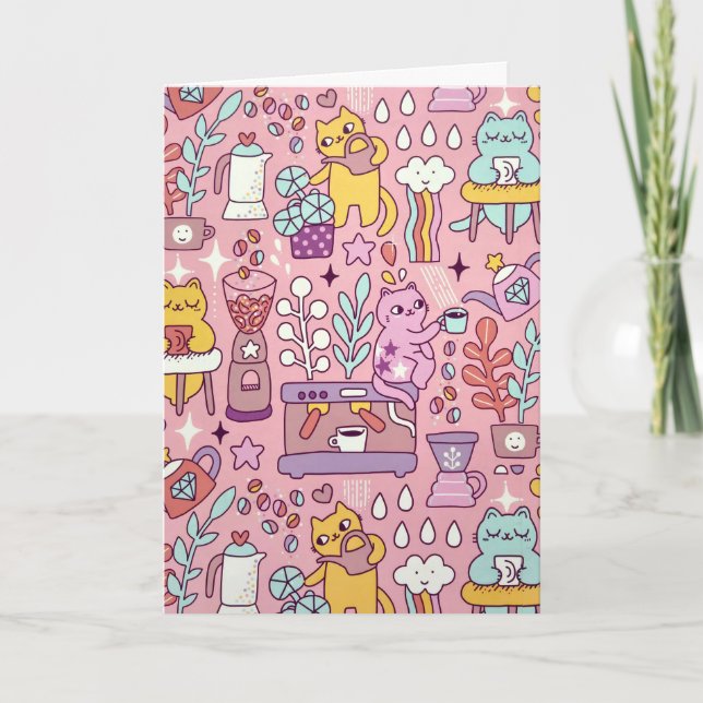 Birthday Cats On Pink Card (Front)
