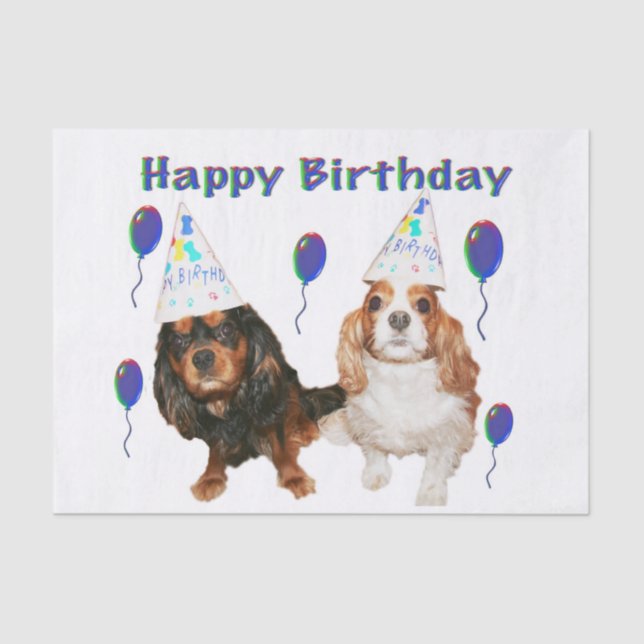 Birthday Cavalier King Charles Spaniels Tissue Paper (Front)