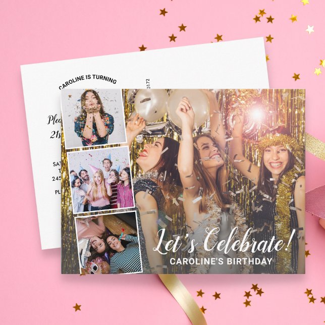 Birthday Celebration Any Year Modern Photo Collage Postcard (Creator Uploaded)