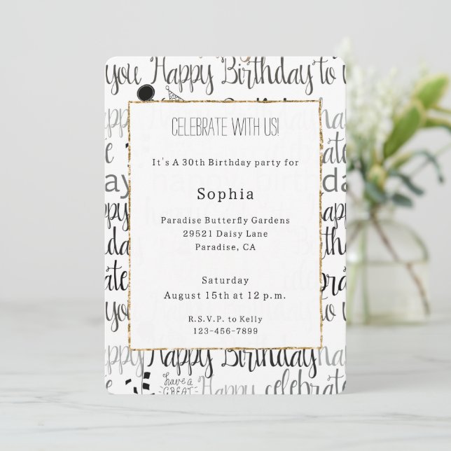 Birthday Celebration Balloons Confetti  Invitation (Standing Front)