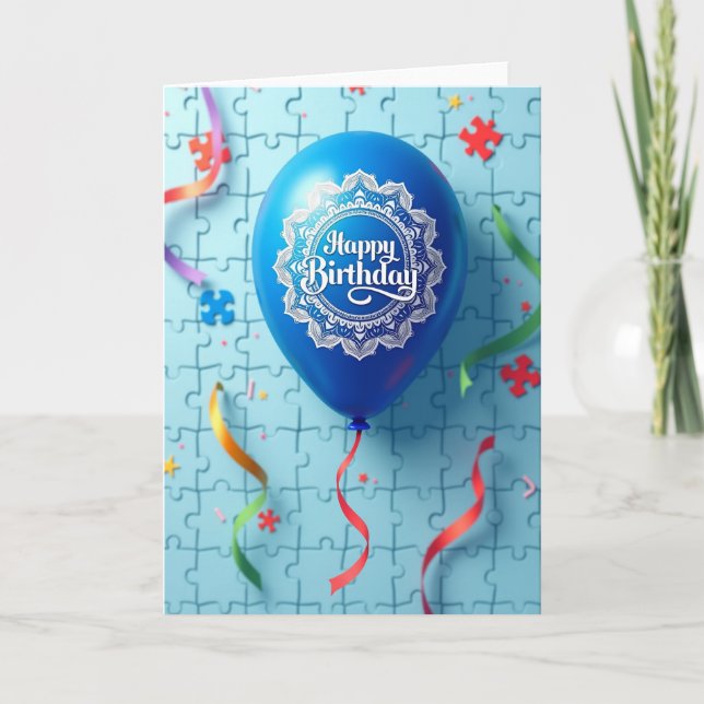 Birthday Celebration Blue Balloon Card (Front)