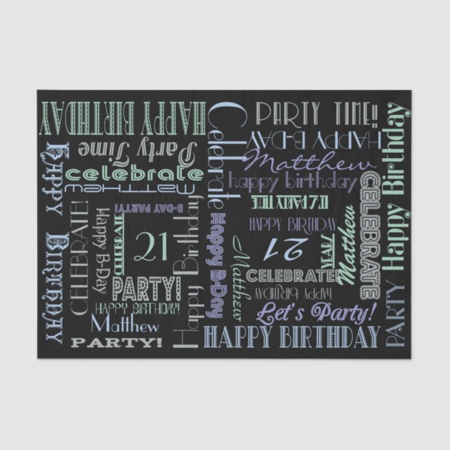 Birthday Celebration! Cool Pastels NAME and AGE Tissue Paper (Front)