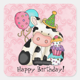 Birthday Celebration Cow Sticker