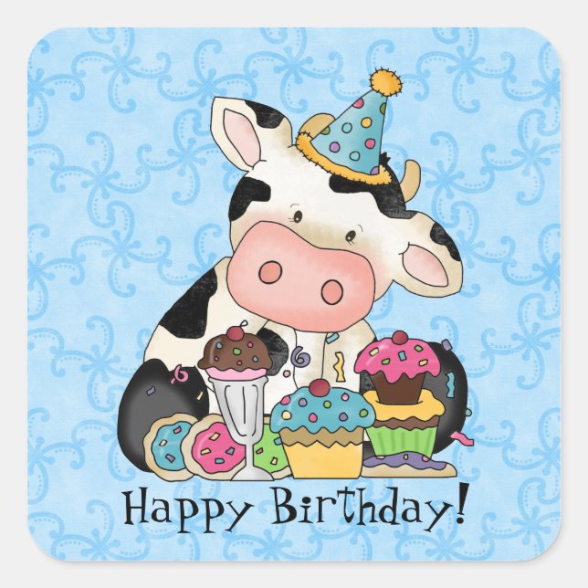 Birthday Celebration Cow Sticker (Front)