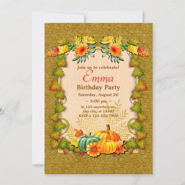Birthday Celebration Fall Leaves Cute Modern Invitation (Front)