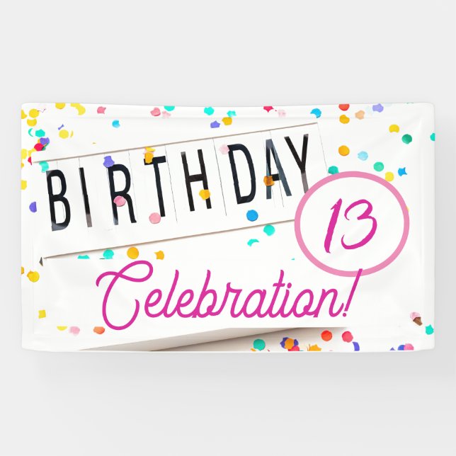 Birthday Celebration Fun Confetti Pink Text  Banner (Horizontal)