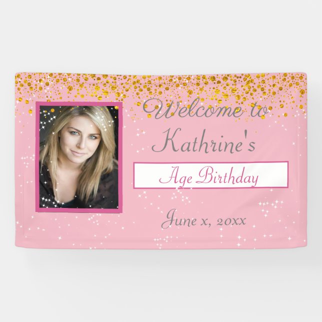 Birthday Celebration Gold Glitter, Sparkles Banner (Horizontal)