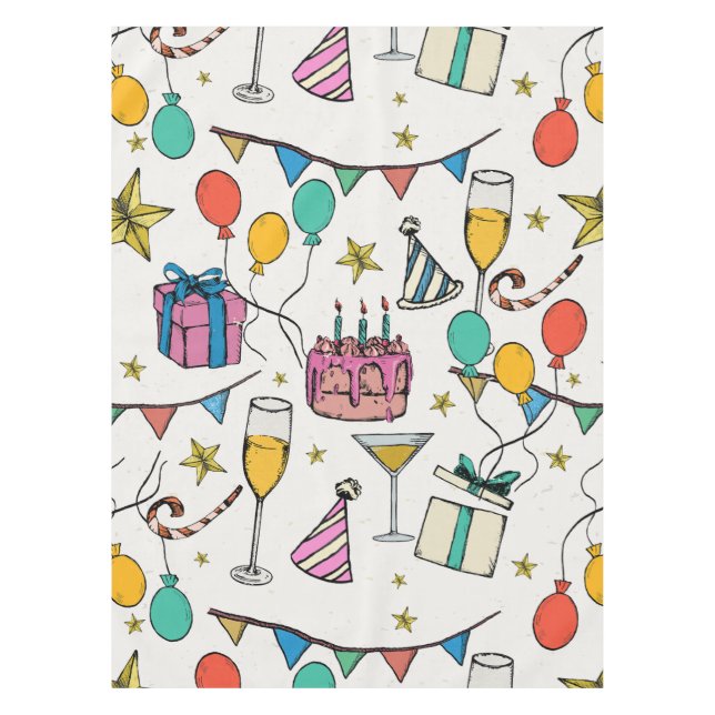 birthday celebration party balloons cake champagne tablecloth (Front)