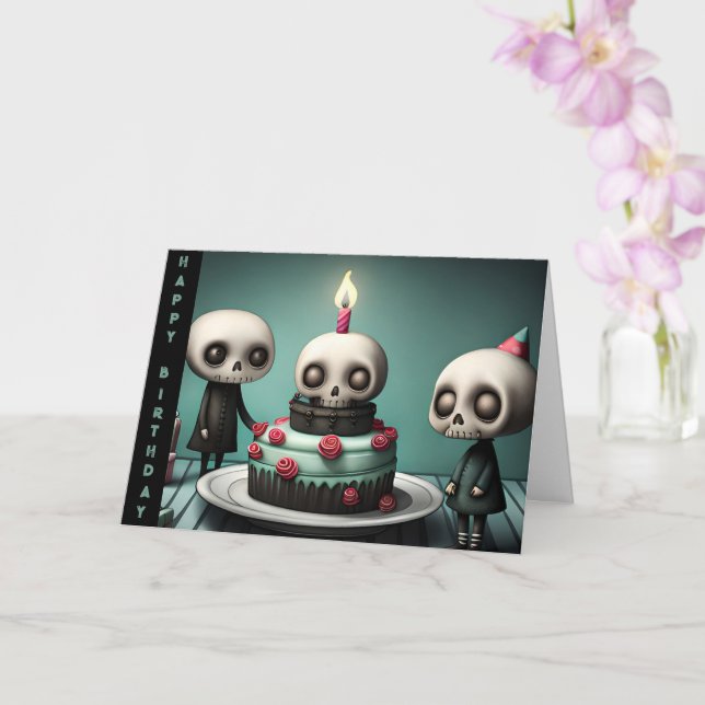 Birthday celebration party cake skeleton friends  card (Orchid)