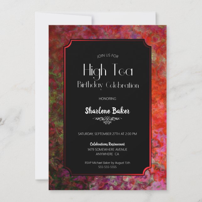 Birthday Celebration Red and Black High Tea Invitation (Front)