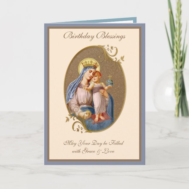 Birthday Celebration Virgin Mary Jesus Religious  Card (Front)