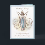Birthday Celebration Virgin Mary Lourdes Card<br><div class="desc">This is a beautiful traditional Catholic customised image of the Blessed Virgin Mary,  Our Lady of Lourdes overlaid on a Marian "M".  All text and fonts may be modified to suit the occasion and recipient.</div>