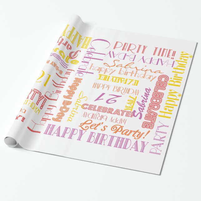 Birthday Celebration! Warm Custom NAME and AGE Wrapping Paper (Unrolled)