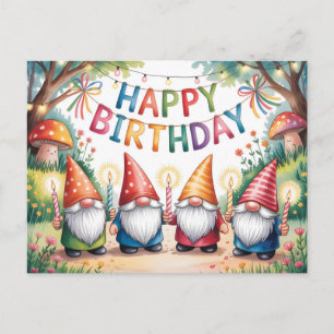 Birthday Celebration with a Group of Garden Gnomes Holiday Postcard