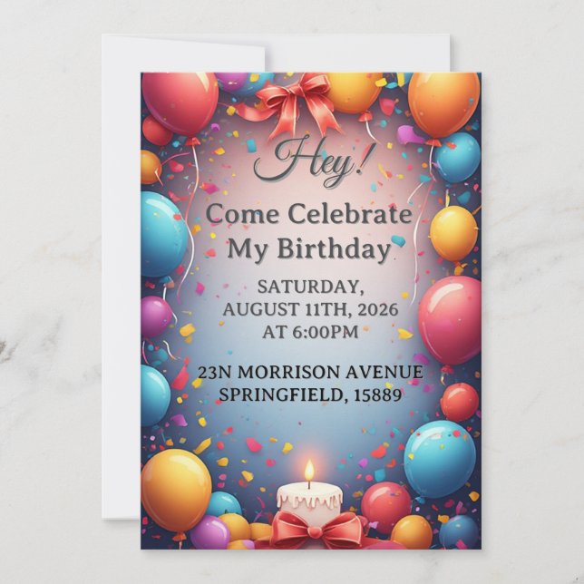 Birthday Celebration With Balloons Invitation (Front)