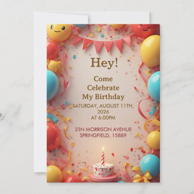 Birthday Celebration With Balloons Invitation (Front)