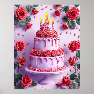 Birthday Celebration With Candlelit Cake Poster