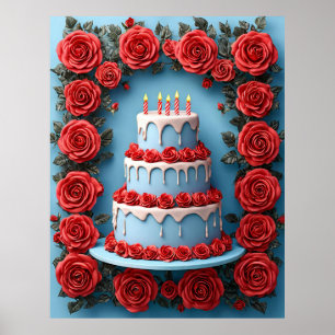 Birthday Celebration With Candlelit Cake Poster