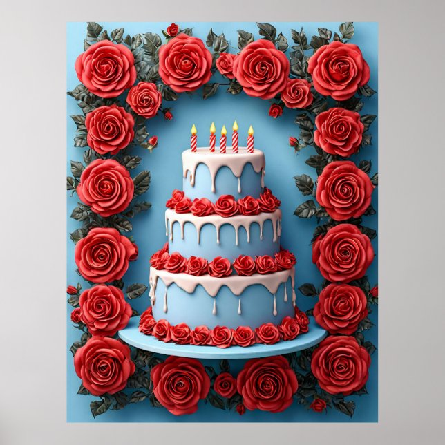 Birthday Celebration With Candlelit Cake Poster (Front)
