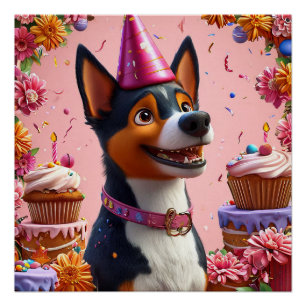 Birthday Celebration With Happy Dog Poster
