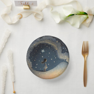 Birthday Celestial Star Watercolor Girl Modern Paper Plate