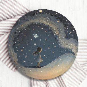 Birthday Celestial Star Watercolor Girl Modern Paper Plate