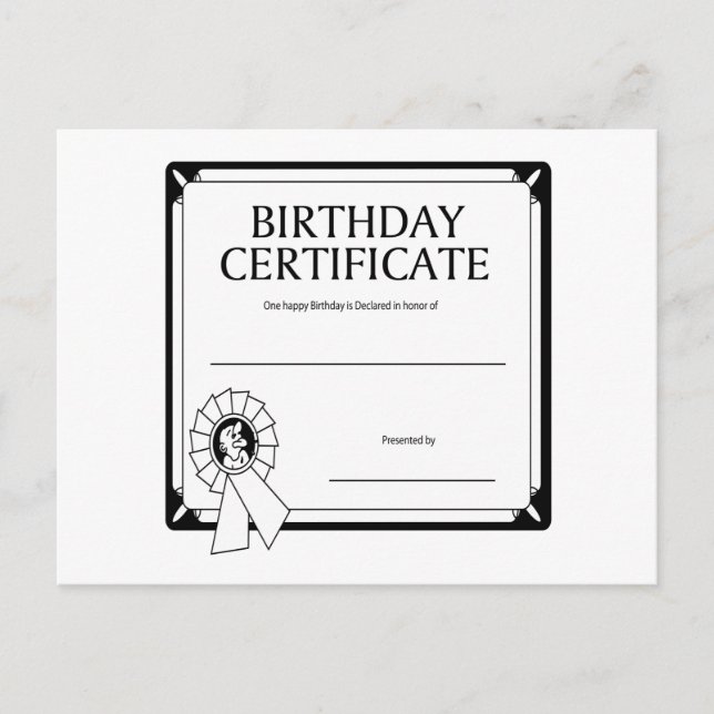 Birthday Certificate Postcard (Front)