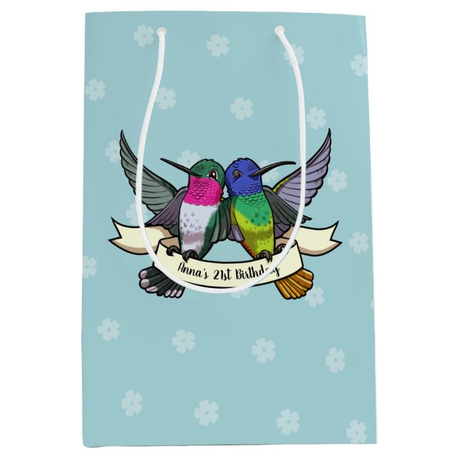 Birthday Change The Name Colourful Hummingbirds Medium Gift Bag (Front)