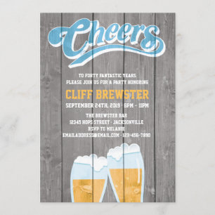 Birthday Cheers and Beers with Wood Invitation