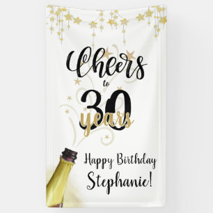 Birthday CHEERS TO # YEARS Black Gold Script Banner