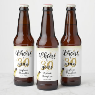 Birthday CHEERS TO # YEARS Black Gold Script Beer Bottle Label