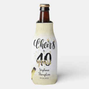 Birthday CHEERS TO # YEARS Black Gold Script Bottle Cooler