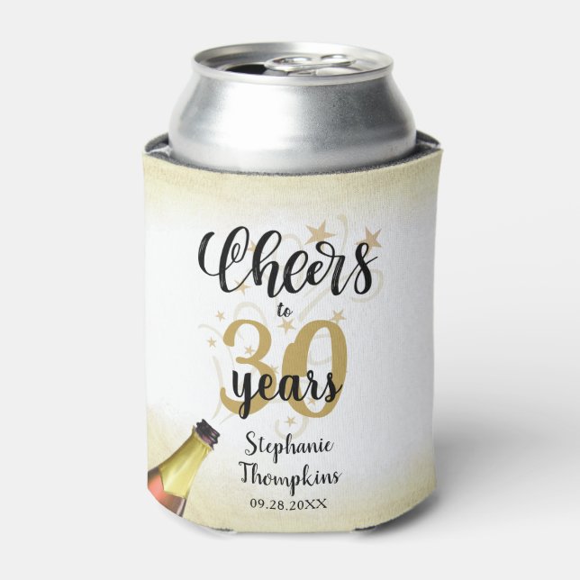 Birthday CHEERS TO # YEARS Black Gold Script Can Cooler (Can Front)