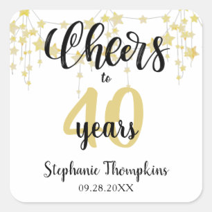 Birthday CHEERS TO # YEARS Black Gold Stars Script Square Sticker