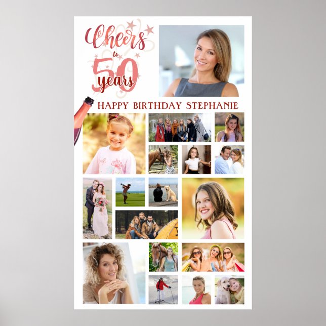 Birthday CHEERS TO YEARS Rose Gold 18 Photos Poster (Front)