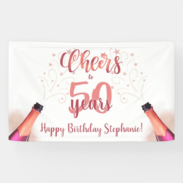 Birthday CHEERS TO # YEARS Rose Gold Script Banner (Horizontal)