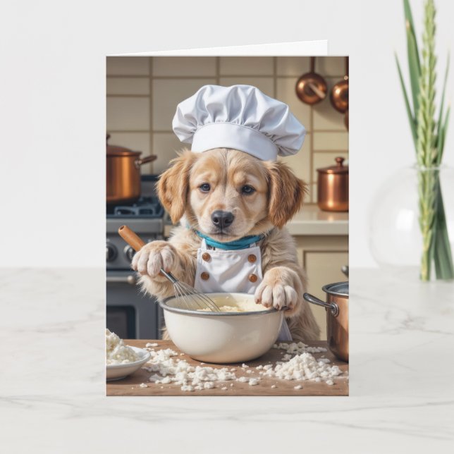 Birthday Chef Golden Retriever Puppy  Card (Front)