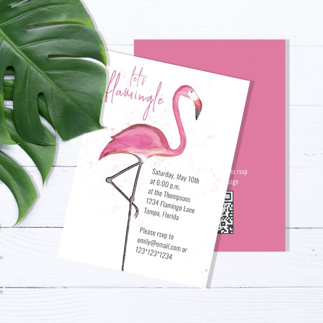 Birthday Chic Cute Watercolor Pretty Pink Flamingo Invitation (Birthday party invitation with watercolor pink tropical flamingo. )