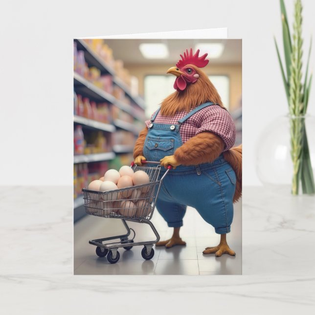 Birthday Chicken With Eggs In a Shopping Cart Card (Front)