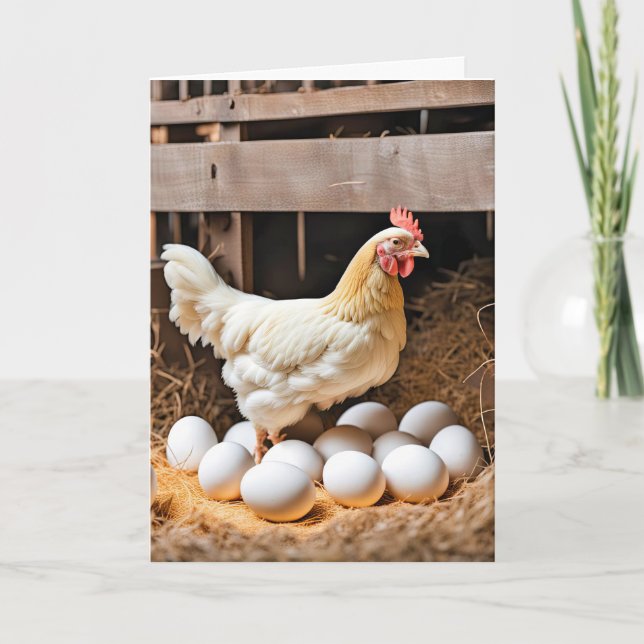 Birthday Chicken With White Eggs Card (Front)