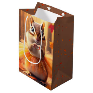 Birthday Chipmunk With Autumn Heart Medium Gift Bag